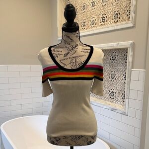 Tory Burch Ivory Ribbed Knit Sweater